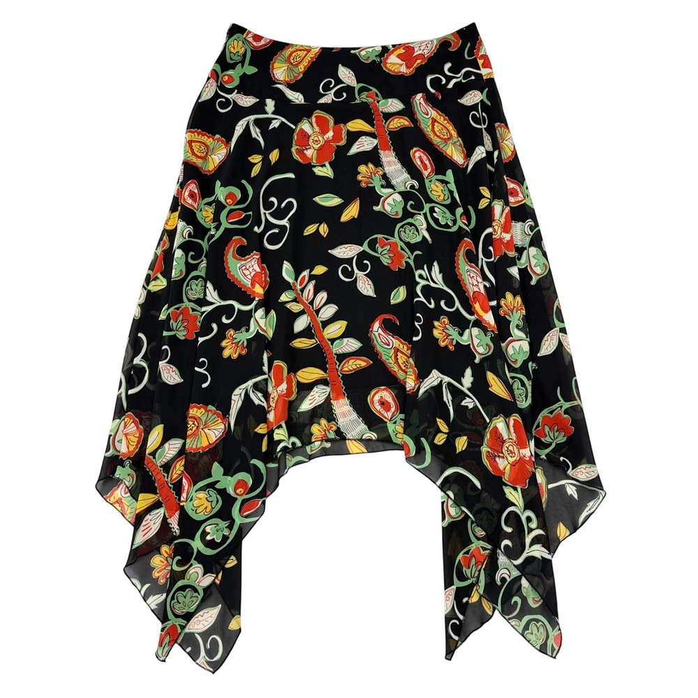 Metrostyle Black Floral Paisley Handkerchief Hem Skirt Womens Size 16